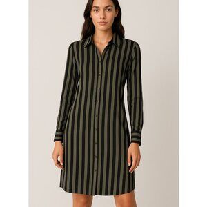 Norma Kamali Shirt Dress Gray Black Vertical Stripe Button-up Stretch Goth sz S